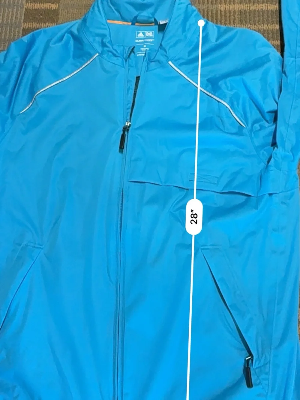 Adidas Jacket Men’s Medium Blue CLIMAPROOF Full Zip Windbreaker Golf Lightweight